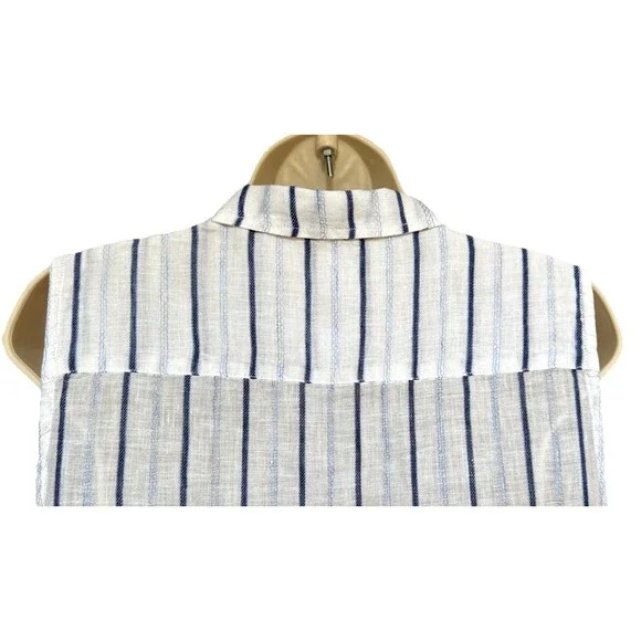 CP Shades Mara Linen Dress Size S Blue White Stripe Sleeveless Shirt Dress - Picture 8 of 12